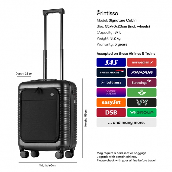 Kabinkoffert Printisso Signature - Front Pocket Black